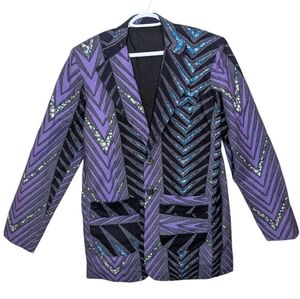 Vintage '80s Purple Black Turquoise Patterned Two Button Women's Dress Jacket XX